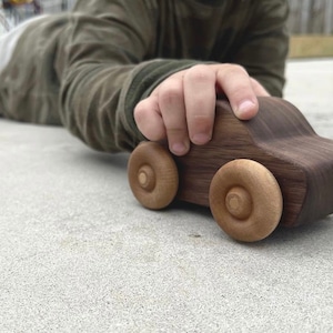 Handcrafted WALNUT WOOD wooden rolling minimalist CAR handmade vehicle toddler baby kids toy