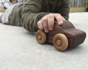Handcrafted WALNUT WOOD wooden rolling minimalist CAR handmade vehicle toddler baby kids toy