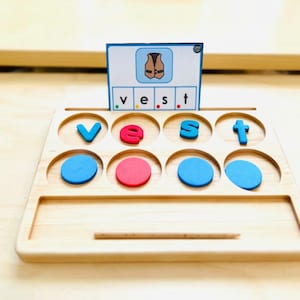 Cartão de atividade ortográfica inspirado em Montessori e bandeja de sal, madeira de bordo, material educacional para aulas em casa, suporte para cartão de ciclo de vida