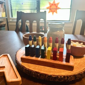 Waldorf wooden Stockmar cherry wood crayon holder minimalist crayons sticks blocks prek preschool kindergarten homeschool supplies room gift