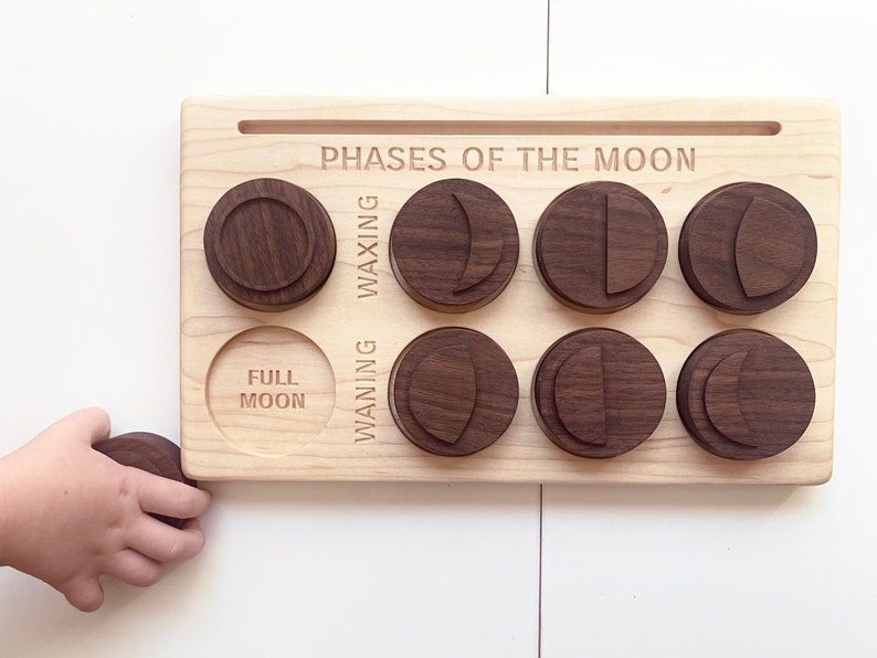 MOON PHASE Engraved Board With Stamp Set Chunky Wood Play Sensory Tray ...