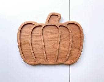 Heirloom Pumpkin cherry wood tinker sensory sorting TRAY homeschool lesson play board plate toy Montessori fall nature autumn