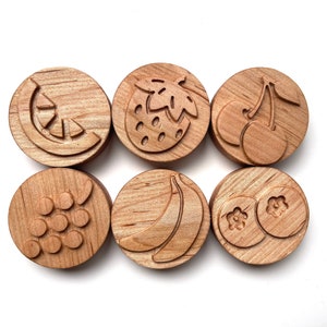 FRUIT Maple wood play dough Stamp Set Chunky dinos dino kids toddlers stampers wooden blocks play dough homeschool Montessori toy