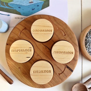 WATER CYCLE double sided play dough stamps maple wood 4 part homeschool lesson activity weather Montessori learning wooden toy lifecycle image 2