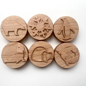 Arctic Maple wood play dough Stamp Set Chunky winter animals kids toddlers stampers wooden blocks play dough homeschool Montessori toy