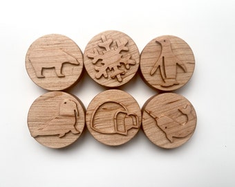 Arctic Maple wood play dough Stamp Set Chunky winter animals kids toddlers stampers wooden blocks play dough homeschool Montessori toy