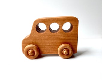 Cherry wood BUS Handcrafted wooden rolling minimalist handmade vehicle toddler baby kids toy eco toys wood birthday idea gift