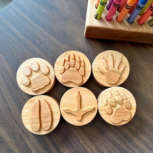 FOREST ANIMAL TRACKS playdough Stamp Set Chunky wood play accessory crafts kids toddlers stampers wood playdoh play dough woodland