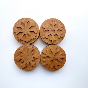 Snowflakes winter CHRISTMAS cherry wood play dough stamp set wooden toy holiday festive play montessori kids toddlers