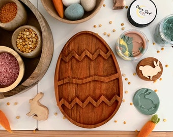 ŒUF DE PÂQUES Tinker TRAY Cherry Wood pâte à modeler tampons timbres kit sensoriel tri homeschool panier cadeau Waldorf leçon plateau de jeu plaque