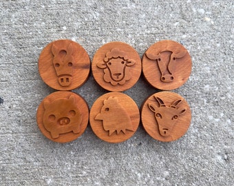 FARM ANIMALS cherry wood playdough Stamp Set Chunky crafts kids toddlers stampers wooden playdoh blocks play dough homeschool Montessori toy