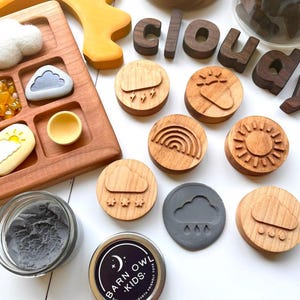 WEATHER Maple wood playdough Stamp Set Chunky sun crafts kids toddlers stampers wooden playdoh blocks play dough homeschool Montessori toy