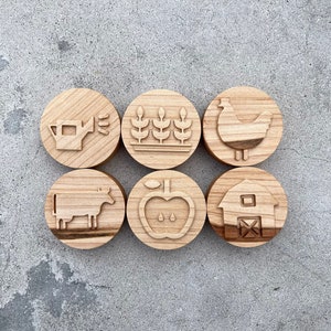 Conjunto de carimbo de massinha de madeira de bordo da fazenda, artesanato solar robusto, carimbos de madeira para crianças pequenas, blocos de playdoh, brinquedo montessori para escola em casa