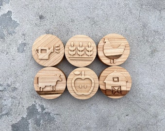 FARM Maple wood playdough Stamp Set Chunky sun crafts kids toddlers stampers wooden playdoh blocks play dough homeschool Montessori toy