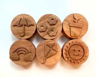 SPRING Cherry wood play dough STAMP SET playdough spring kids toddlers toy kit stampers homeschool Montessori lesson seasons flowers