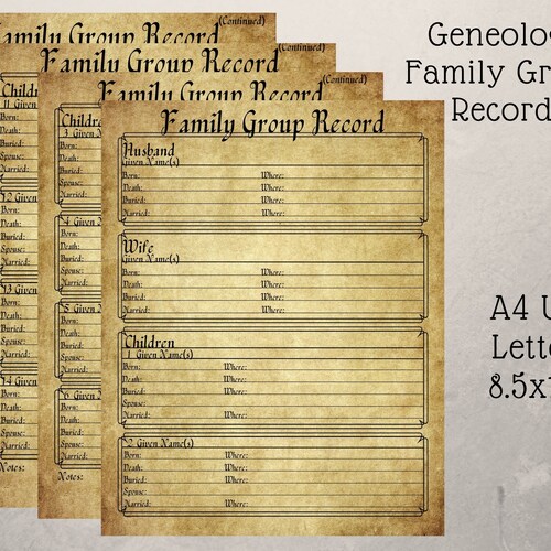 Genealogy Family Group Record Printable Stationery Vintage - Etsy