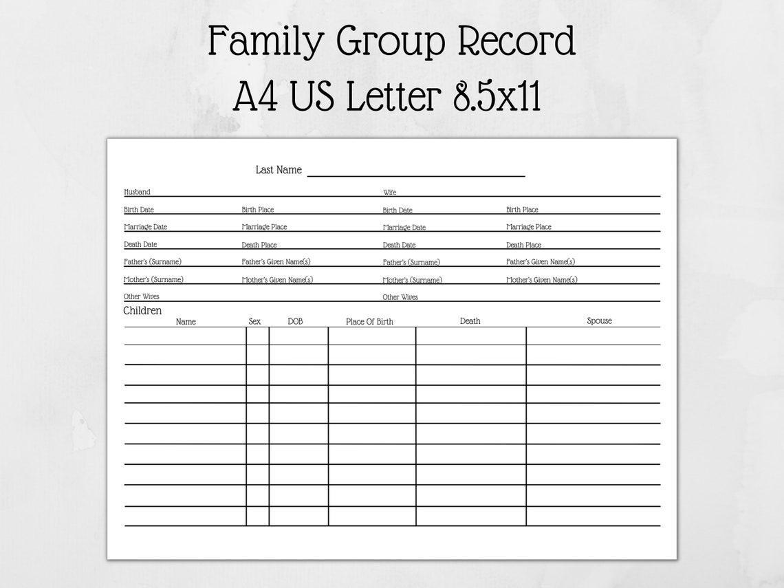 Genealogy Family Group Record Printable Stationery Keep Etsy