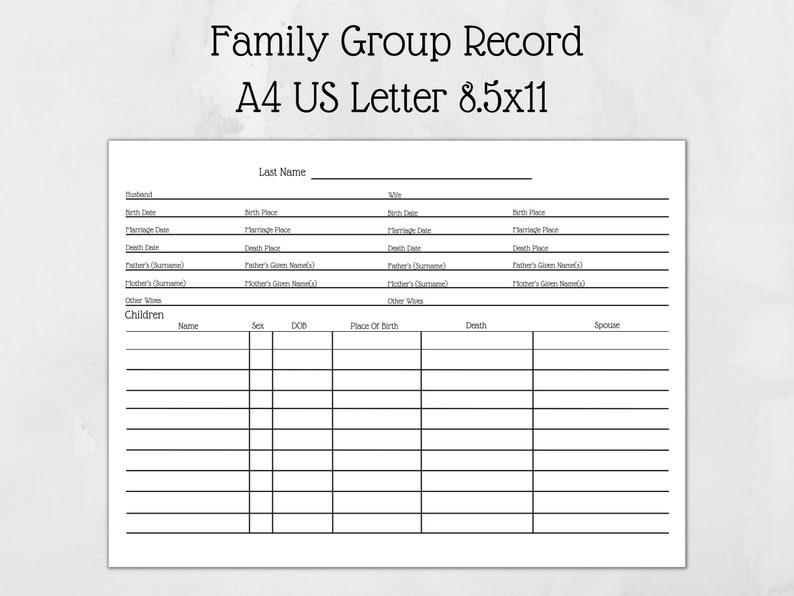 Genealogy Family Group Record - Printable Stationery - Keep Your ...