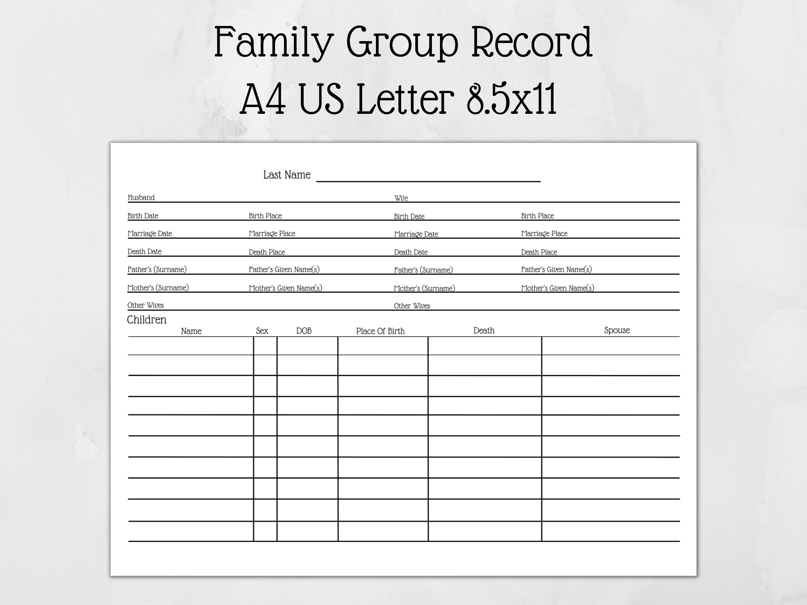 Genealogy Family Group Record Printable Stationery Keep Your Ancestors