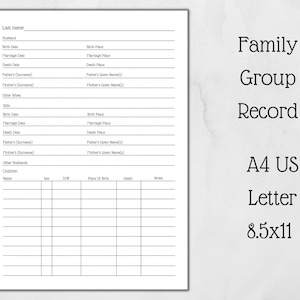 Genealogy Family Group Record - Printable Stationery - Keep Your ...