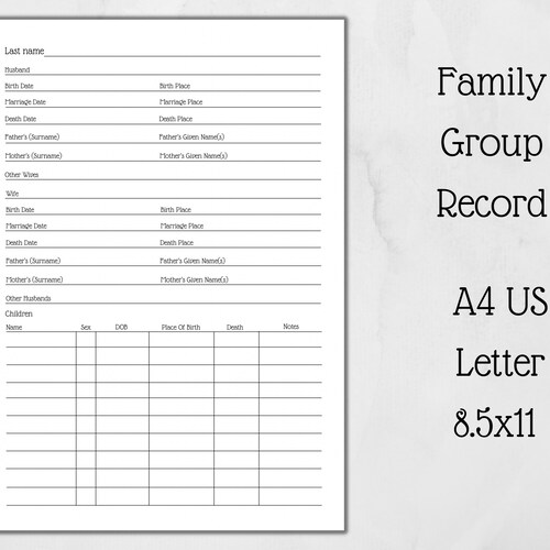 Genealogy Family Group Record Printable Stationery Keep - Etsy