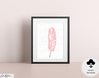 Pink Abstract Watercolor Feather