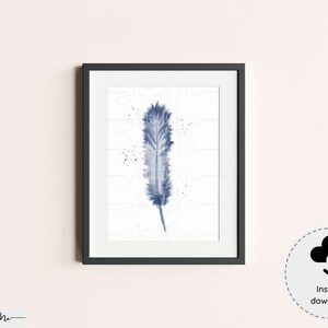 Blue Abstract Watercolor Feather
