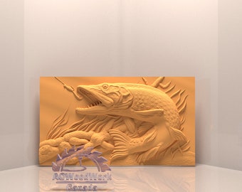 Fish,fishing, 3D Illusion, Engrave,Digital Design File, CNC, WildlifeAnimals,Hunting,Artcam,CNC files,Art,Wood,Wall Decor,Cut3d