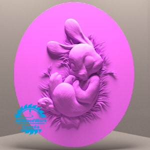 Lapin doux, cadeau, modèle STL 3D, graveur de routeur CNC, Artcam, fichiers CNC, Art, bois, décoration murale, Cut3d