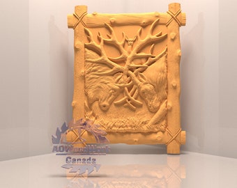 鹿の戦い、ギフト、3D STL モデル、CNC ルーター彫刻機、Artcam、CNC ファイル、アート、木材、壁の装飾、Cut3d