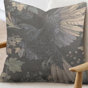 Raven Woven Tapestry Pillow - Dark Gothic Decor