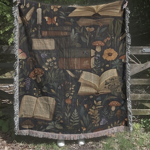 Library Tapestry Blanket, Book Lover Reading Woven Blanket, Lux Gift for Her
