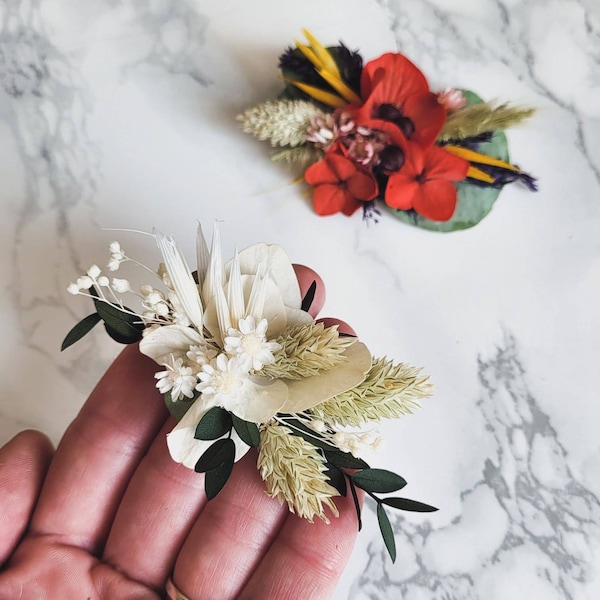 Barrette cheveux, pince à cheveux en fleurs séchées, couleur au choix. Pour cérémonie ou juste pour le plaisir