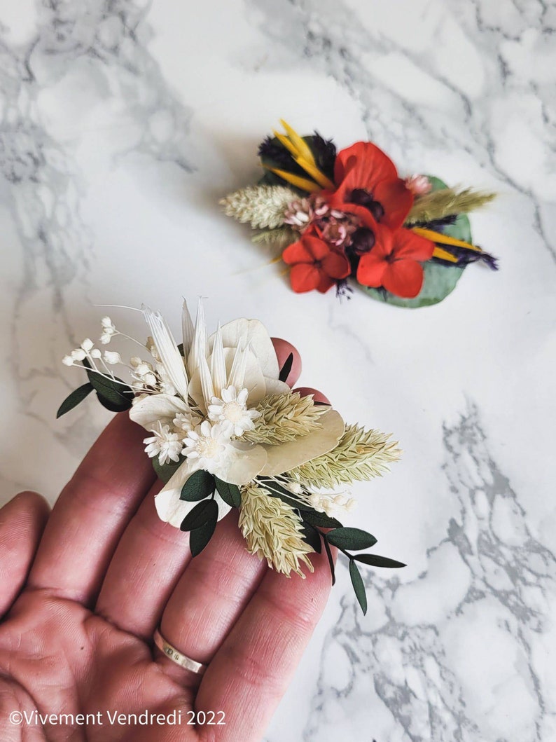 Barrette cheveux, pince à cheveux en fleurs séchées, couleur au choix. Pour cérémonie ou juste pour le plaisir image 1