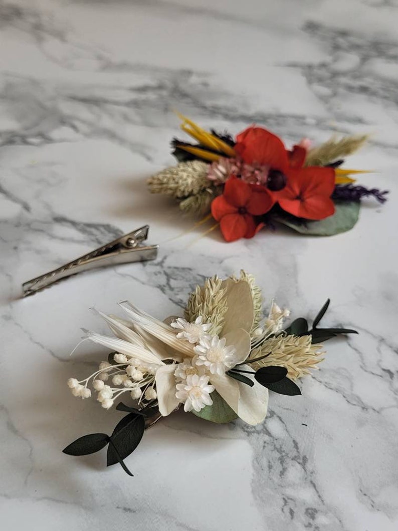 Barrette cheveux, pince à cheveux en fleurs séchées, couleur au choix. Pour cérémonie ou juste pour le plaisir image 4