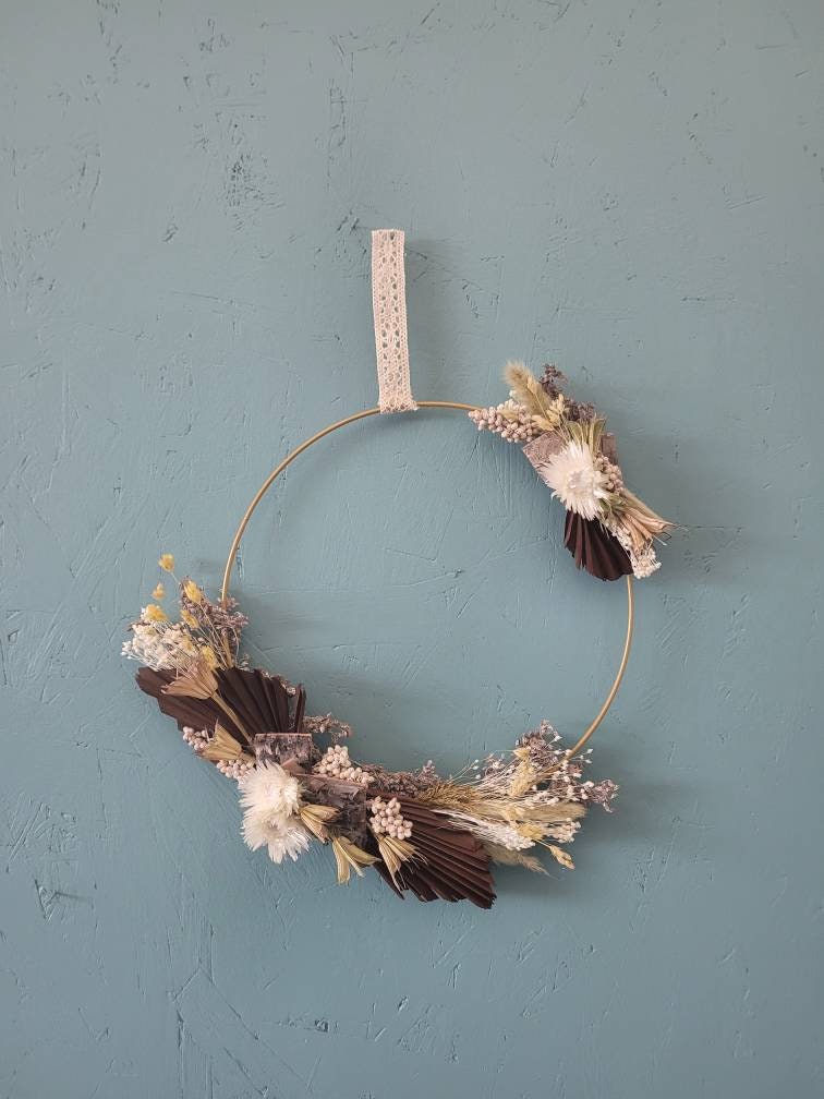 Maxime - Couronne de Fleurs Séchées, Diamètre 25 Dans Les Coloris Beige et Marron