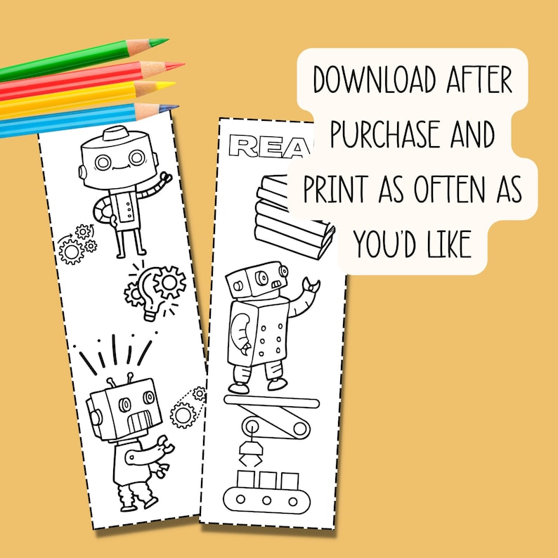 Robot Coloring Printable Bookmarks Homeschool Bookmarks - Etsy