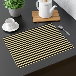 Set of 2 Placemats with Black and Gold Stripes Design 18&quot;x14&quot; Cotton Placemat, Table linens, Table Decor, Home Decor, Table Mat