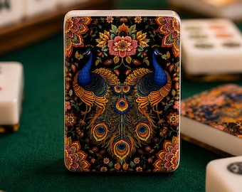 American Mahjong Tile Set with Peacock Floral Art Design, Luxury Mahjong Tiles, Elegant Game Night Gift, Decorative Mahjong Collection