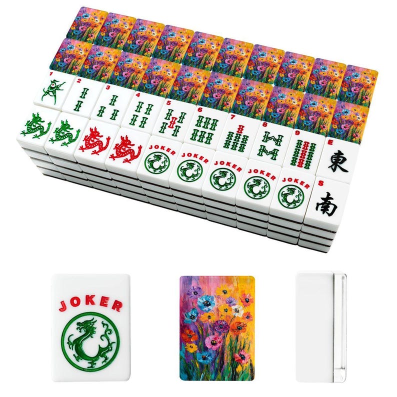 American Mahjong Tile Set with Colorful Floral Art Design, Bright Wildflower Pattern Mahjong Set, Gift for Mahjong Lovers image 6