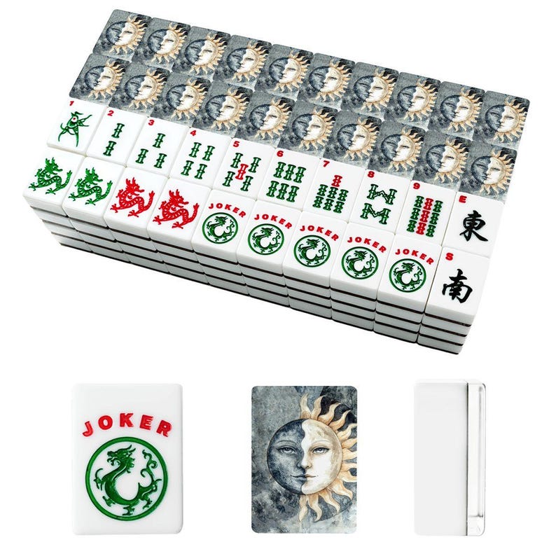 American Mahjong Tile Set with Celestial Sun & Moon Design, Custom Decorative Mahjong Tiles, Luxury Mahjong Gift, Artistic Mahjong Set image 7