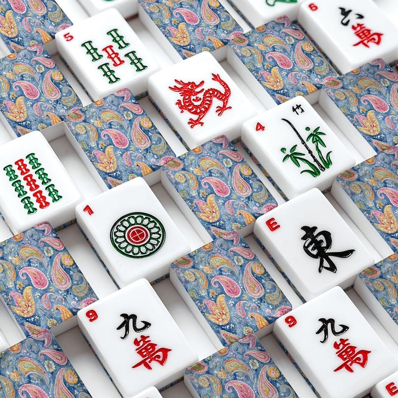 American Mahjong Tile Set with Blue Paisley Design Backs, Custom Mahjong Set, Elegant Mahjong Gift for Women, Unique Game Night Accessories image 5