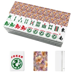 Amerikaanse mahjongtegelset met zacht bloemdessin, lavendel- en perzikbloem mahjongset, elegante mahjongcadeauset afbeelding 4