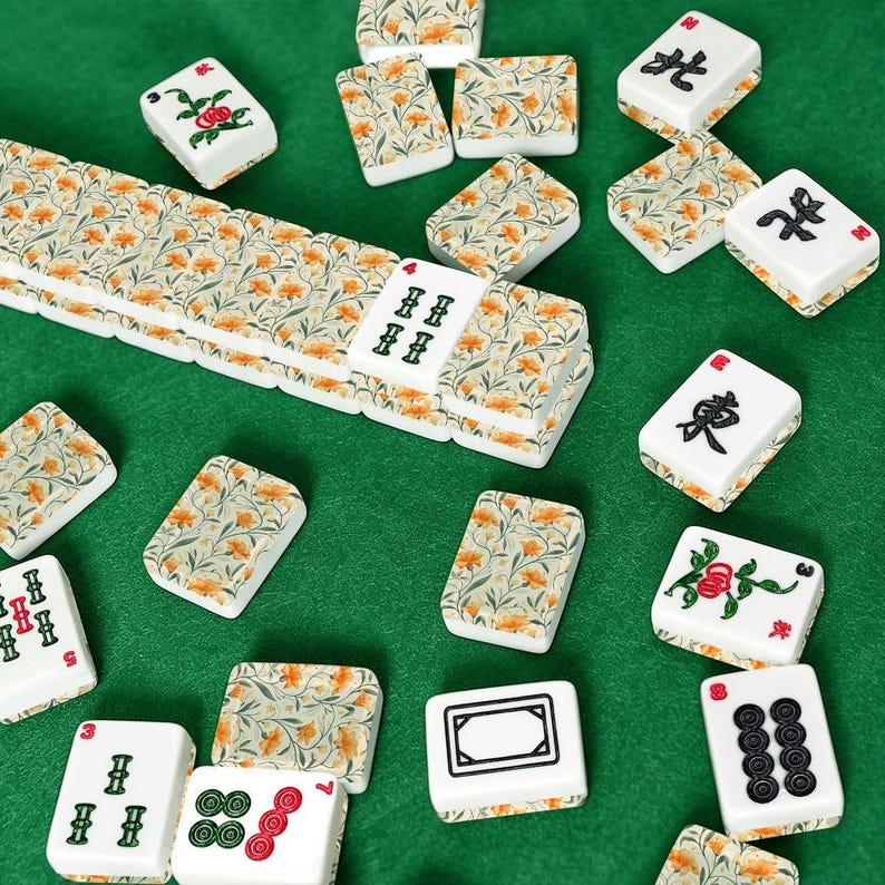 American Mahjong Tile Set with Orange Lily Floral Backs, Custom Floral Mahjong Set, Elegant Game Night Gift, Collectible Mahjong Tiles image 11