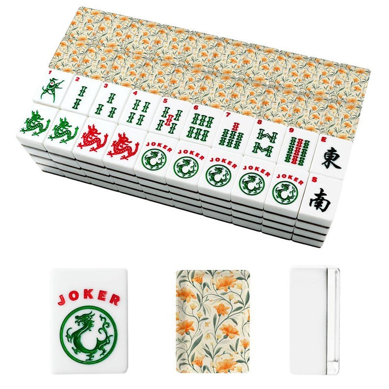 American Mahjong Tile Set with Orange Lily Floral Backs, Custom Floral Mahjong Set, Elegant Game Night Gift, Collectible Mahjong Tiles image 7