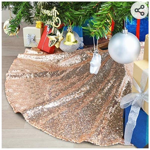 Sparkly Sequin Tree Skirt Rose Gold Round 48 Inch, Christmas Decorations, Christmas Tree, Sparkle Tree Skirt