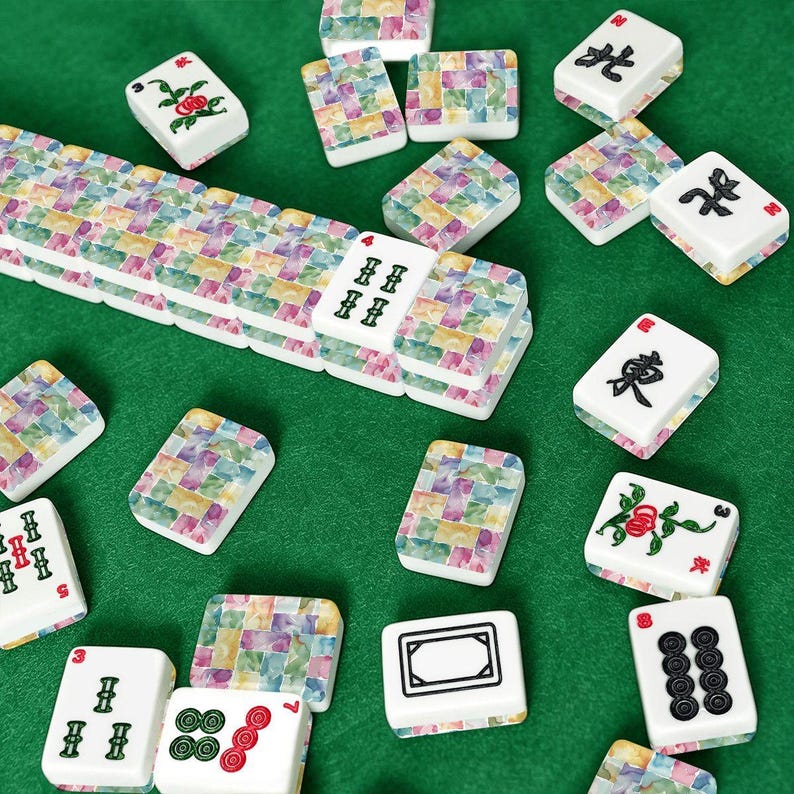 American Mahjong Tile Set with Pastel Watercolor Mosaic Design, Custom Mahjong Tiles, Artistic Mahjong Gift for Women, Unique Mahjong Access image 8