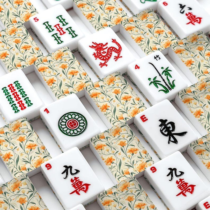 American Mahjong Tile Set with Orange Lily Floral Backs, Custom Floral Mahjong Set, Elegant Game Night Gift, Collectible Mahjong Tiles image 5