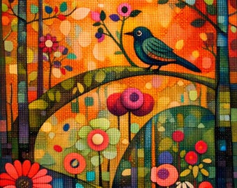 Grillige vogel op een tak diamant schilderij kit, DIY schilderij kunst muur decor cadeau voor knutselaars geen lijst
