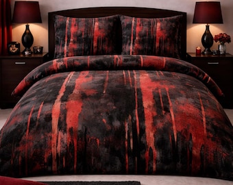 Black and Red Grunge Duvet Cover Set, Gothic Bedding, Dark Aesthetic Comforter Cover, Abstract Drip Design, Modern Edgy Bedroom Decor Set